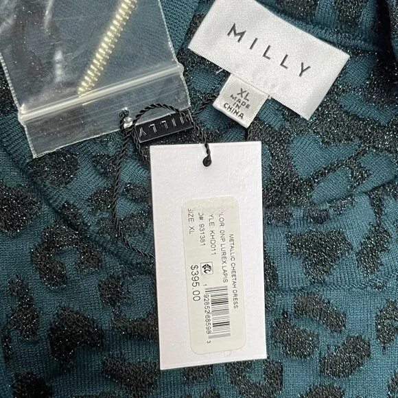 New Milly Women's XL Long Sleeve Sheath Dress in Metallic Cheetah Print Back Zip